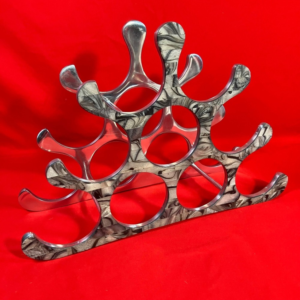 Aluminum 9-bottle Wine Rack / Tiled Abstract Liquor / Michael Noll Style / 80s